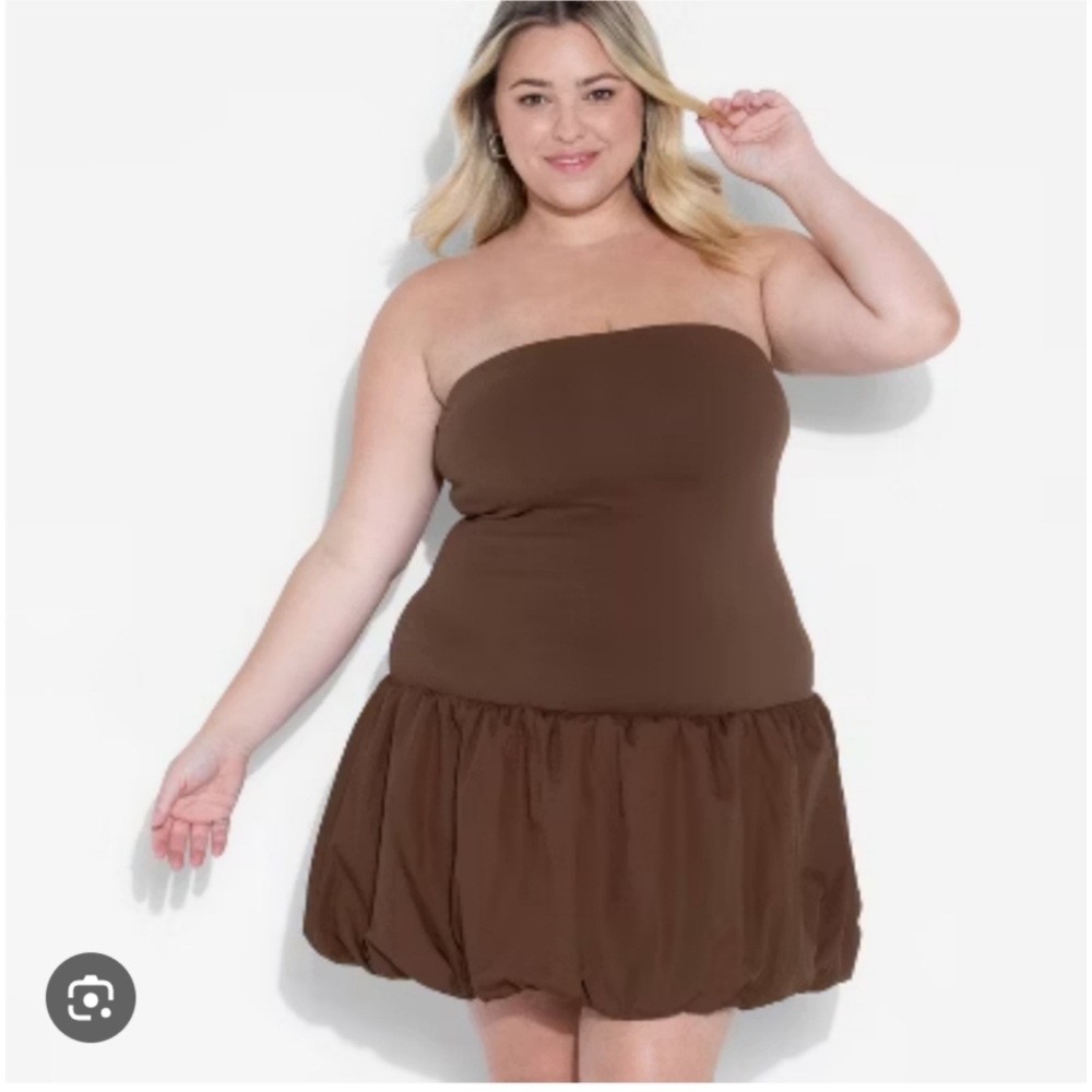 Wild Fable Chic Strapless Brown Bubble Hem Mini  Strapless Dress